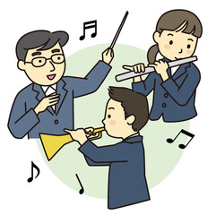 A student playing a musical instrument and a teacher conducting