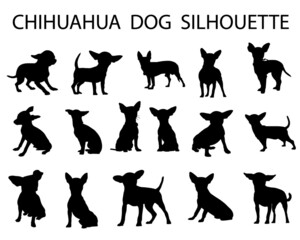 Chihuahua  dog animal silhouette, Dog breeds silhouette, Animal silhouette symbol, Vector dog breeds silhouettes set 05
