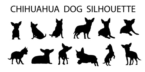 Chihuahua  dog animal silhouette, Dog breeds silhouette, Animal silhouette symbol, Vector dog breeds silhouettes set 01