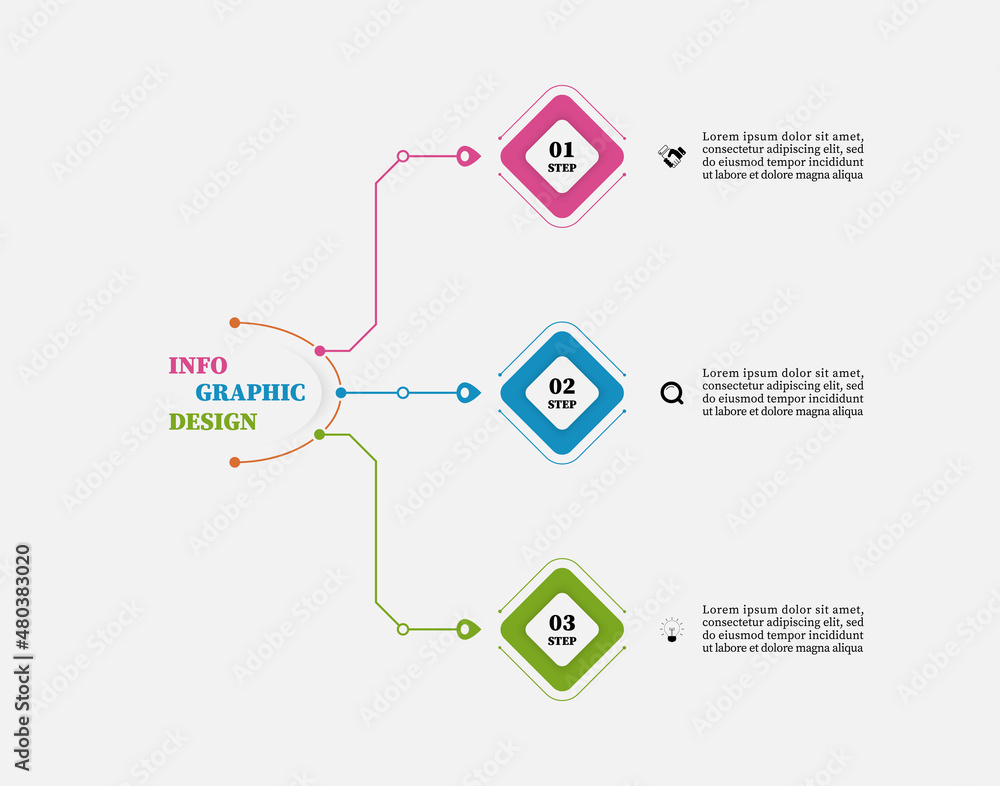Poster vector icon design template square for 3 point banner, number graphics bubbles. timeline infographic