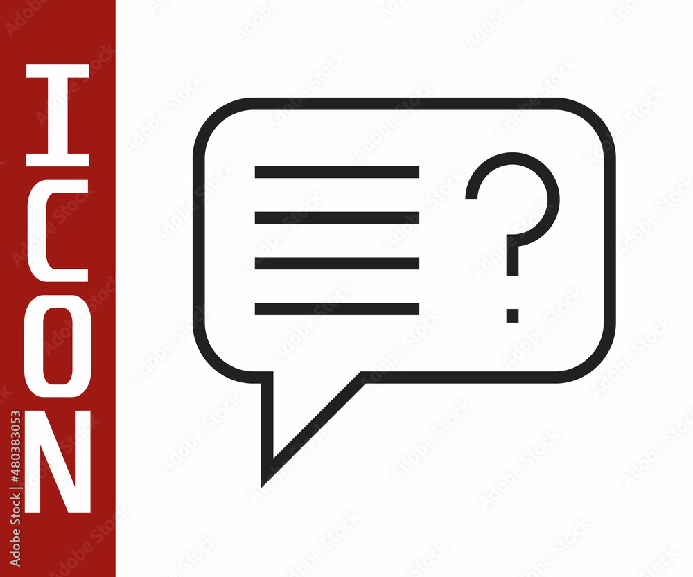 Poster black line unknown search icon isolated on white background. magnifying glass and question mark. vec