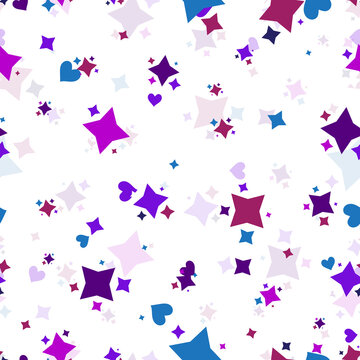 Seamless repeating pattern of colorful hearts and stars