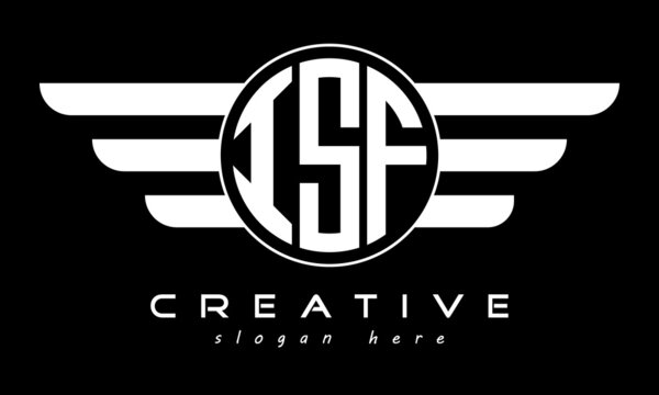 ISF three letter monogram type circle letter logo with wings vector template.