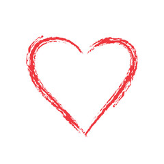 Obraz na płótnie Canvas Heart vector love symbol red grunge outline drawing on white background, Valentines day, wedding design element