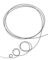 Thought bubble line continuous drawing Tangled round scribble hand drawn thin line, Single line art simple blank comic text box, Vector illustration