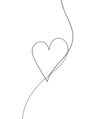 Heart love symbol curved line, Continuous line drawing heart shape Black and white vector minimalist illustration made of one line