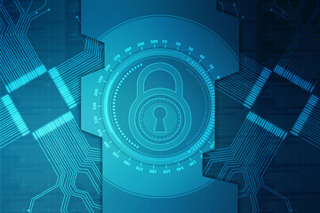 Obraz premium Digital Padlock on abstract technology background, Technology security concept. Modern safety digital background. Protection system, Cyber Security and safety information, personal data concept