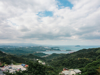 Fototapeta na wymiar View of beatuful sea and city from the mountain, Jiufen, Taiwan.