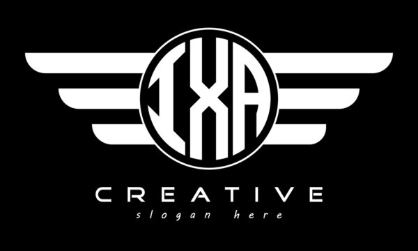 IXA three letter monogram type circle letter logo with wings vector template.