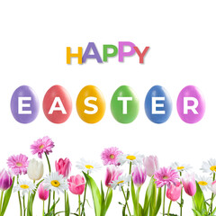 Card with painted eggs and Happy Easter text