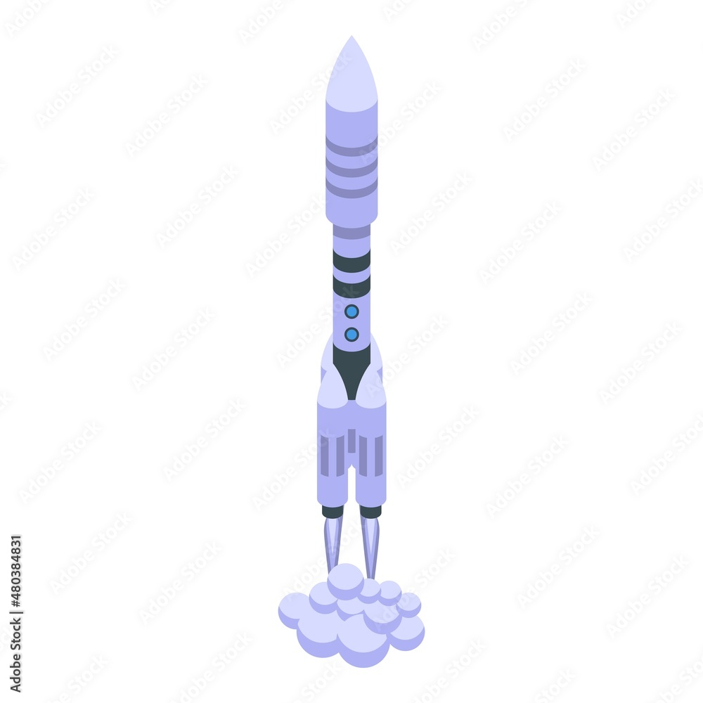 Poster launch rocket icon isometric vector. space spaceship