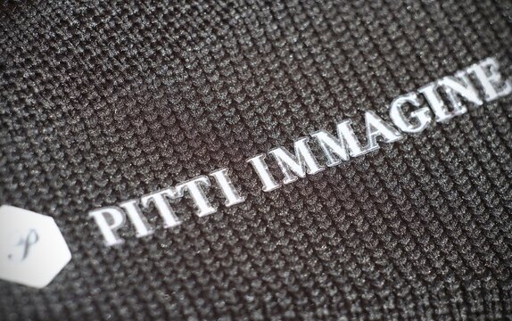 Province of Florence, January 12th 2022, Logo of Pitti Immagine concept of fashion week in Florence, Italy