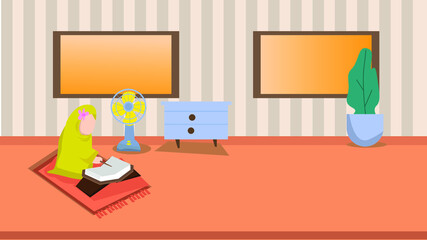 illustration of arabic people walking and chatting with their friends and children