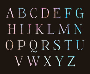 Watercolor splash alphabet. Neon letters with hand painted texture.