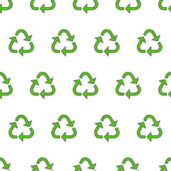Recycle Triangle Seamless Pattern On A White Background. Eco Green Recycled Vector Illustration