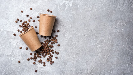 Aromatic roasted coffee beans with take-out mock-up paper cup