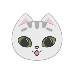 Portrait of a cute happy surprised cat. Vector flat illustration isolated on white background