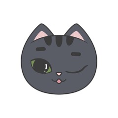 Portrait of a cute happy winking cat. Vector flat illustration isolated on white background