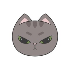 Portrait of a cute angry cat. Vector flat illustration isolated on white background