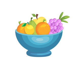 Fresh ripe wet fruit on plate vector flat seasonal harvest vitamin edible plant summer dessert