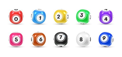 Realistic glossy lottery balls with numbers collection vector illustration bingo, keno, lotto