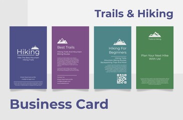 Trails and hiking vertical business card collection realistic vector illustration. Travel, discovery