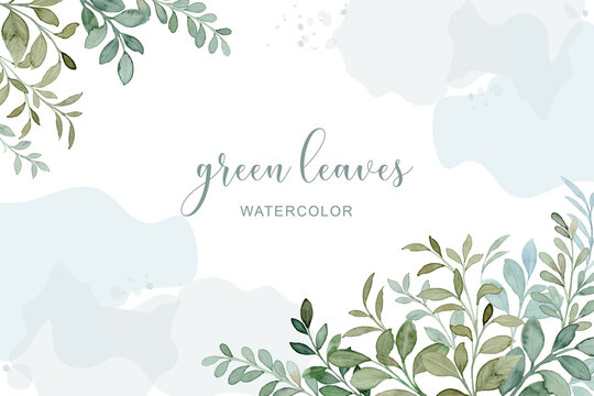 Green leaves background with watercolor