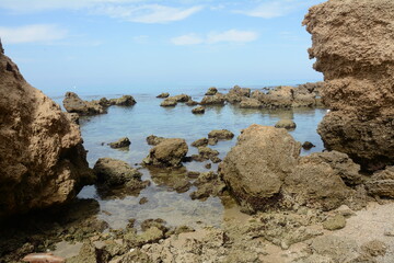 Fototapeta na wymiar Scenic view of rocky Mediterranean coast. Peaceful bay in northern Israel.