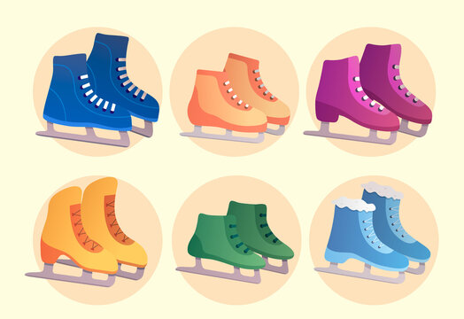 Ice Skate Vector Set. Scates in different colours. Figured uce skating collection