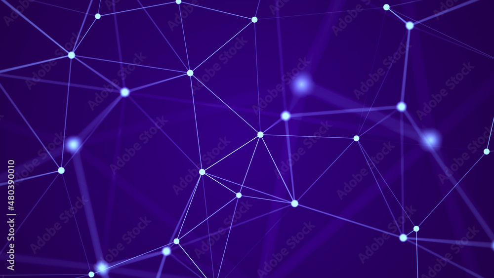 Poster big data visualization. network connection structure with chaotic distribution of points and lines. 