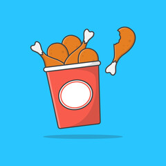 Fried Chicken Bucket Vector Icon Illustration. Fried Chicken Flat Icon