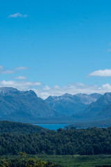 Obraz premium Mountains and clouds landscape beautiful place Patagonia Argentina aerial view forest mountain lake river geography valley forest scenic nature 