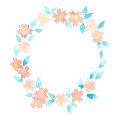 Fototapeta na wymiar Sakura flower, Cherry blossom flower ring wreath watercolor for decoration on spring season and oriental art.