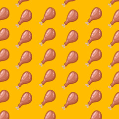 Chicken leg fried fast food concept background seamless motive pattern vector
