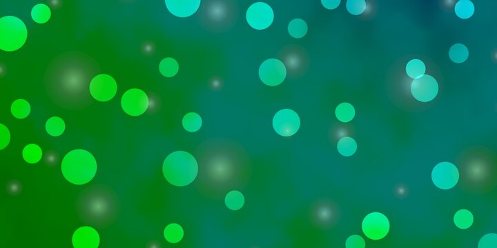 Light Blue, Green vector background with circles, stars. Abstract design in gradient style with bubbles, stars. Design for your commercials.