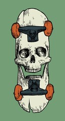 Skull Skateboard. Skateboard with skull face in it. Skateboard isolated vector illustration