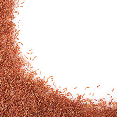 Uncooked red rice on white background with copy space