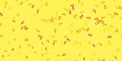 Light Orange vector background with woman symbols.