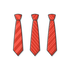 Set Of Different Red Ties Vector Icon Illustration. Male Necktie, Men Fashion Style Trend. Necktie Flat Icon. Striped Ties Illustration