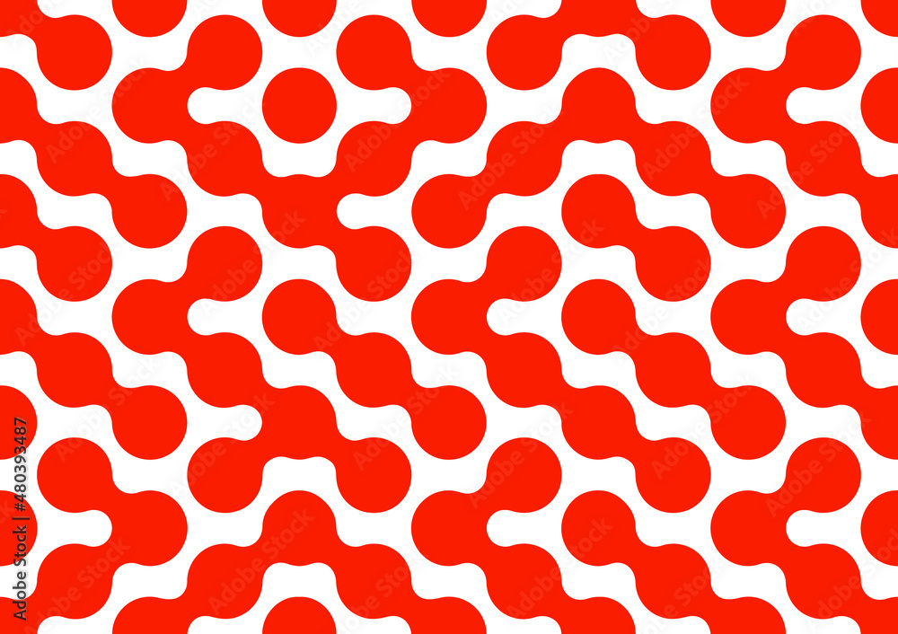 Poster abstract vintage 60's and 70's style shapes of red blobs on white background in seamless vector patt