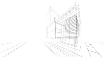 architectural sketch of a building 3d drawing