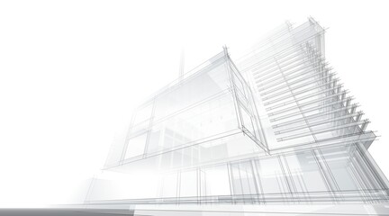 architectural sketch of a building 3d drawing