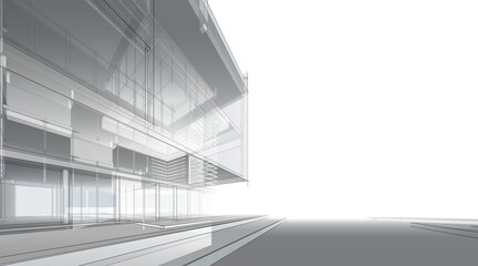 Fototapeta premium architectural sketch of a building 3d drawing