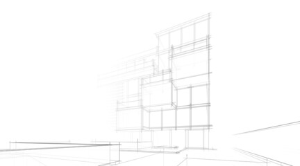 architectural sketch of a building 3d drawing