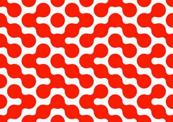 Abstract vintage 60's and 70's style shapes of red blobs on white background in seamless vector pattern.