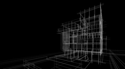 architectural sketch of a building 3d drawing