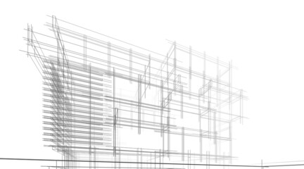 architectural sketch of a building 3d drawing