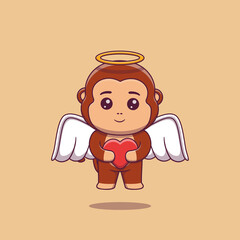 Cute cupid monkey holding love heart