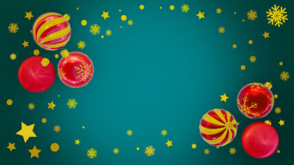 3d render of composition with bright shiny christmas balls for christmas and new year 