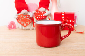 Mock-up red cup and Gnomes for Valentines Day home decoration